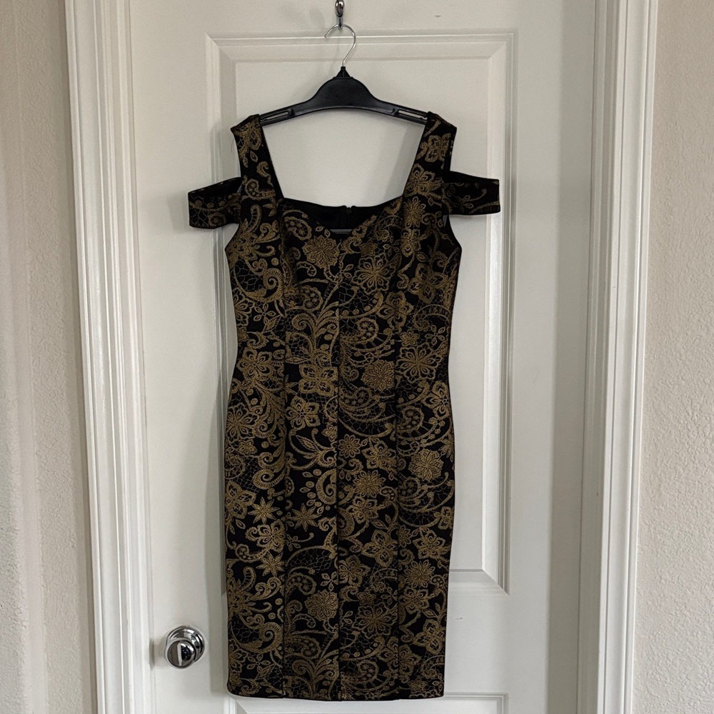Elegant Black and Gold Floral Mini Dress